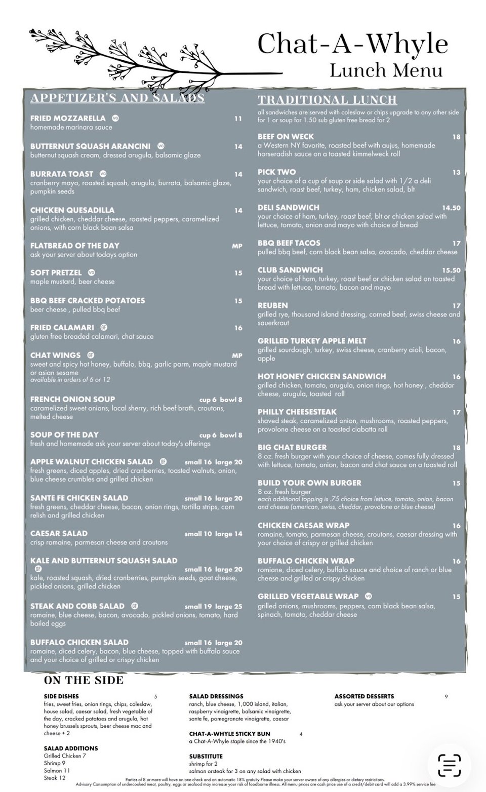 Menu page with appetizers listed.